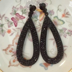 Black pave crystal metal drop earrings